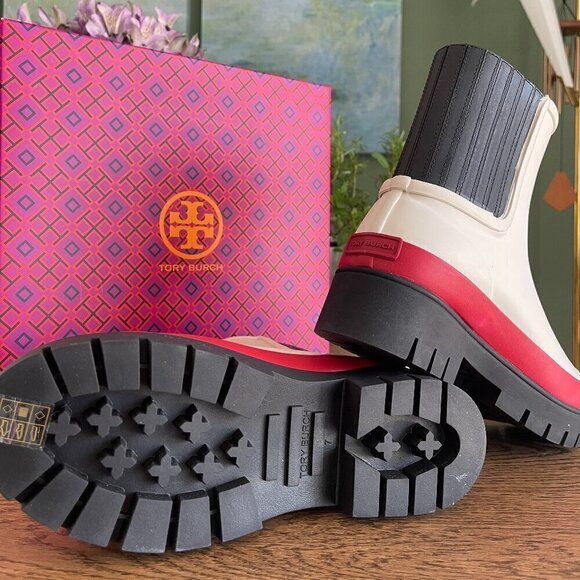 NWT！NEW! Tory Burch Women Hurricane Boots - Ivory**ONLY US 7** Waterproof Rain - Picture 4 of 6